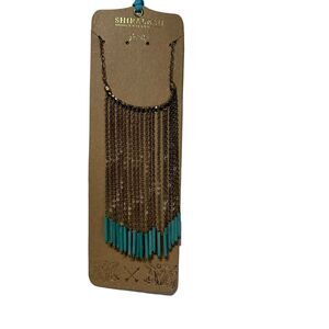SHIRALEAH Gold Tone Turquoise Long Eulalia Fringe Necklace